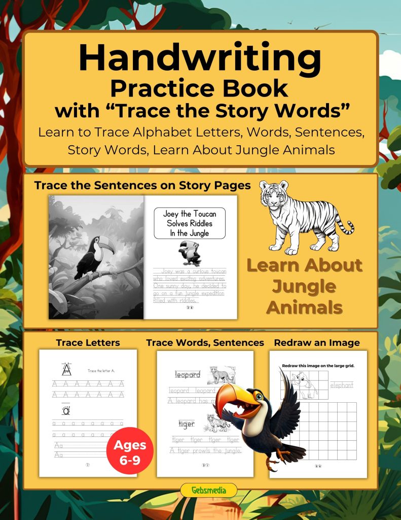 handwriting practice worksheets, jungle animals